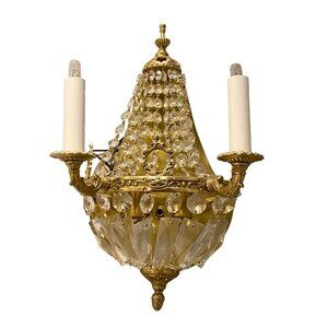 Vintage French Rococo Chandelier Style Crystal Brass Wall Sconce